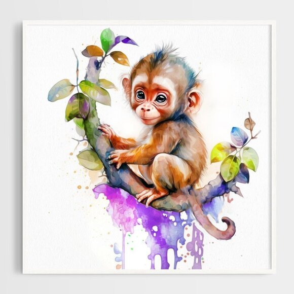 11x14 Monkey Chimpanzee Watercolor Nursery Room Wall Art Oil Painting Print‎ - Picture 4 of 8